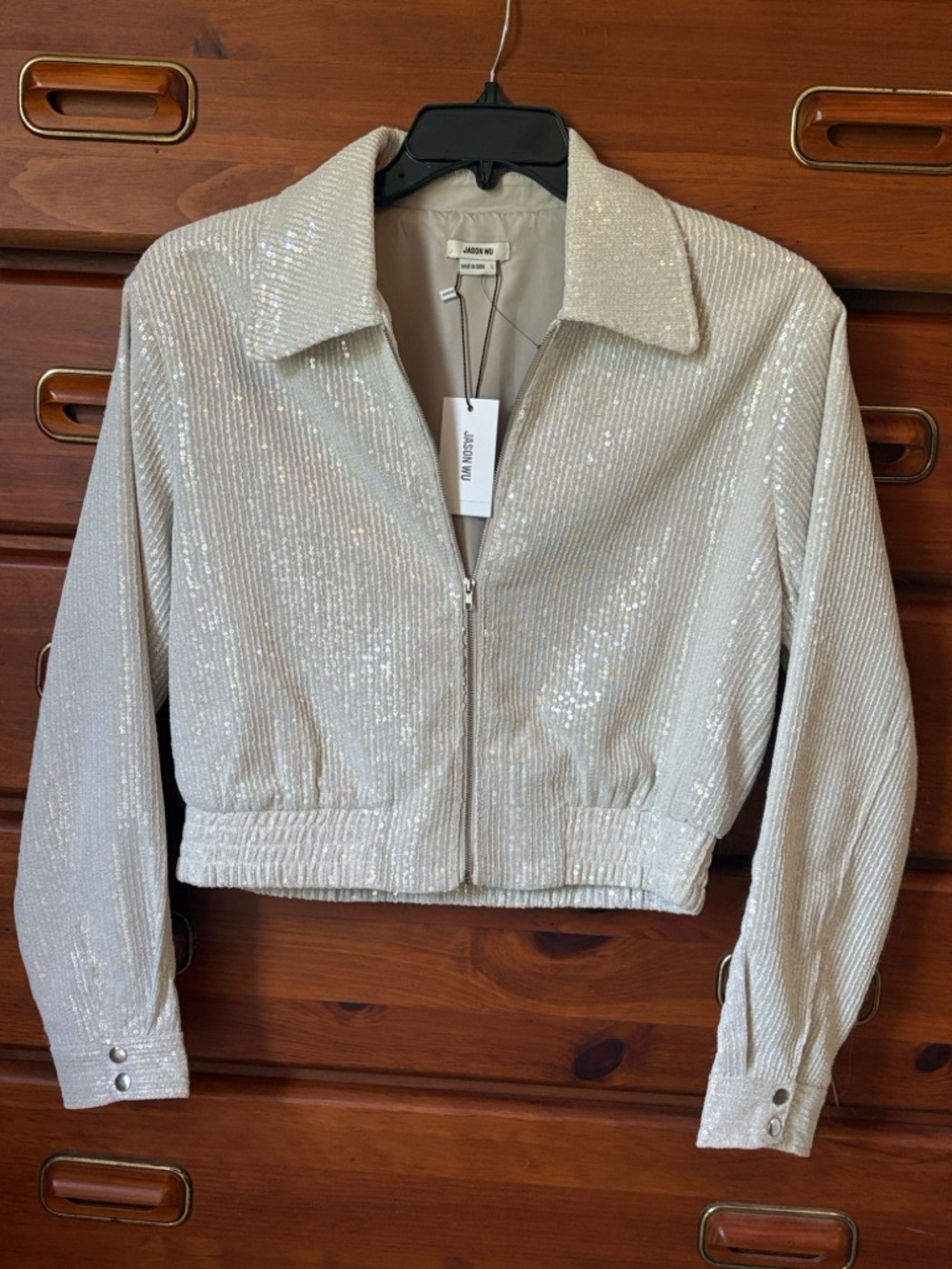 Jason Wu Ivory Sequin Zip Bomber Jacket